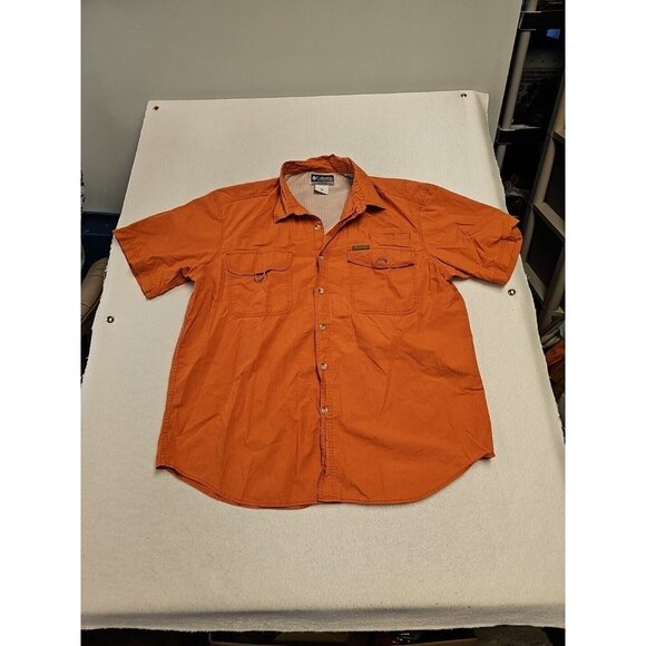 Columbia PFG Shirt Short Sleeve Vented Button Up Mens Sz XL Orange Fish Hike - Picture 1 of 6